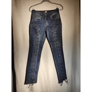 Venus Women's Blue Denim Front Lace Up Jeans, Size 2